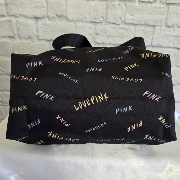PINK Victoria's Secret Logo Love Pink Black Tote Bag Zip Close New - Picture 4 of 12
